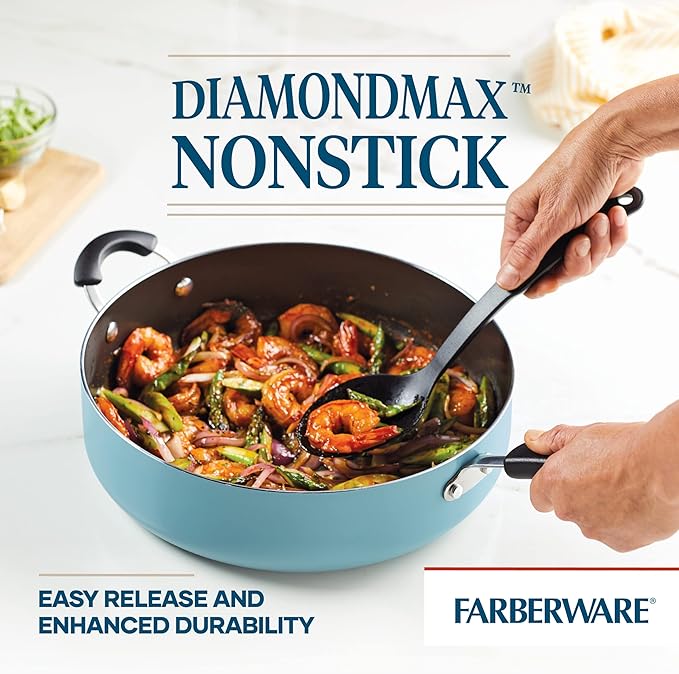 Farberware Cookstart DiamondMax Nonstick Jumbo Cooker with Lid and Helper Handle Dishwasher Safe 6 Quart - Aqua