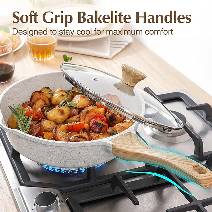 Ceramic Nonstick Pots and Pans Set 8Pcs Healthy Non Stick Cookware Set with Pots Protectors Induction Kitchen Cookware Sets White