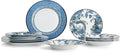 Marchesa Monarcha 12-Piece Dinnerware Set Porcelain Plates and Bowls Set Dishwasher and Microwave Safe Dish Set for 4 Blue