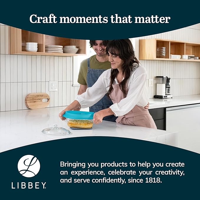 Libbey Baker’s Premium 3 Piece Glass Baking Dish Set Stackable Space Saving Casserole Dish with Lid Set Baking Glassware for Casseroles Desserts