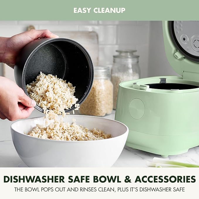 GreenPan Rice Cooker 8 Cups Cooked (4 Uncooked) Low-Carb &amp Soup Mode10 ONE-TOUCH Cooking Presets PFAS-Free Ceramic Steamer Basket Fuzzy Logic Auto Keep Warm Oats 24HR Delay Timer Mint Gre