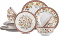 Fleurs des Prairies Bone China Dinnerware Set of 16 for 4 persons Handmade Reactive Glaze Dishes SetChip Resistant and Scratch Resistant Oven&ampDishwasher &amp Microwave SafeService for 4