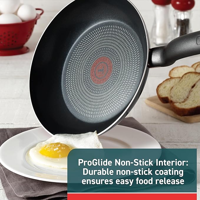 T-Fal Initiatives Non Stick Fry Pan 2 Piece Set 8.5 10 Inch Oven Broiler Safe 350F Cookware Kitchen Cooking Set Skillets Frying Pans Egg Pan Omelet Pan Pots and Pans Dishwasher Safe Black