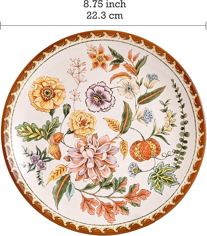 Bico Blooming Moment Ceramic 12 pcs Dinnerware Set Service for 4 Inclusive of 11 inch Dinner Plates 8.75 inch Salad Plates and 26oz Cereal Bowls for Party Microwave &amp Dishwasher Safe