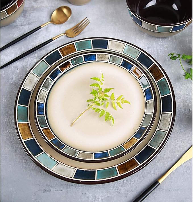 GaRcan 4-Piece Dinner Set Heavyweight and Durable Stoneware Dinnerware Set Service for 1 Includes Dinner Plate Salad PlateBowl and Mug