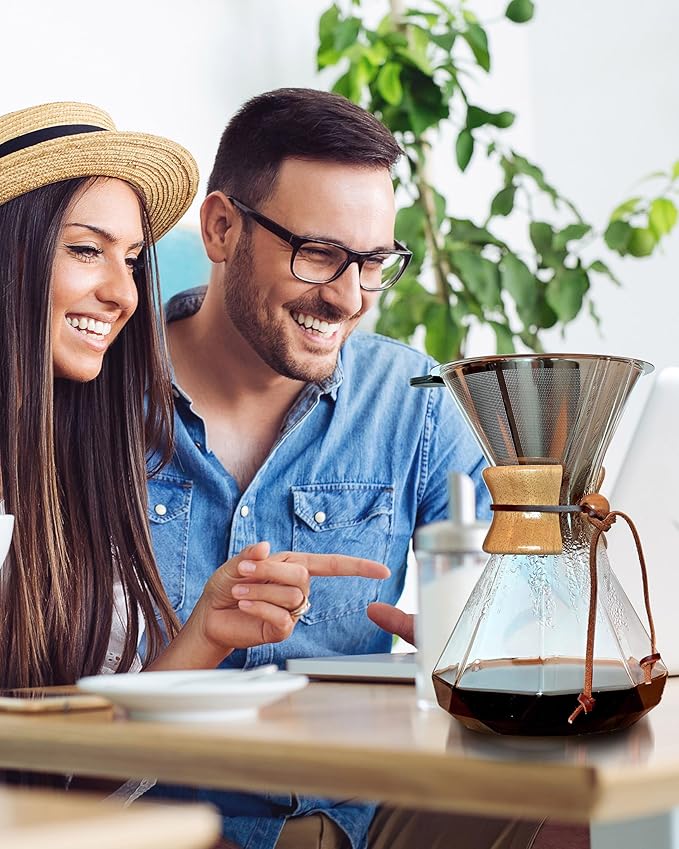 AGOGO Pour Over Coffee Maker Glass - 10 Cup Barista Kit with 304 Stainless Filter for Home Office Camping Cafes - Easy Clean Coffee Dripper Set (Towel&ampBrush Included) (10 Cup/34 oz-Diamond Shap