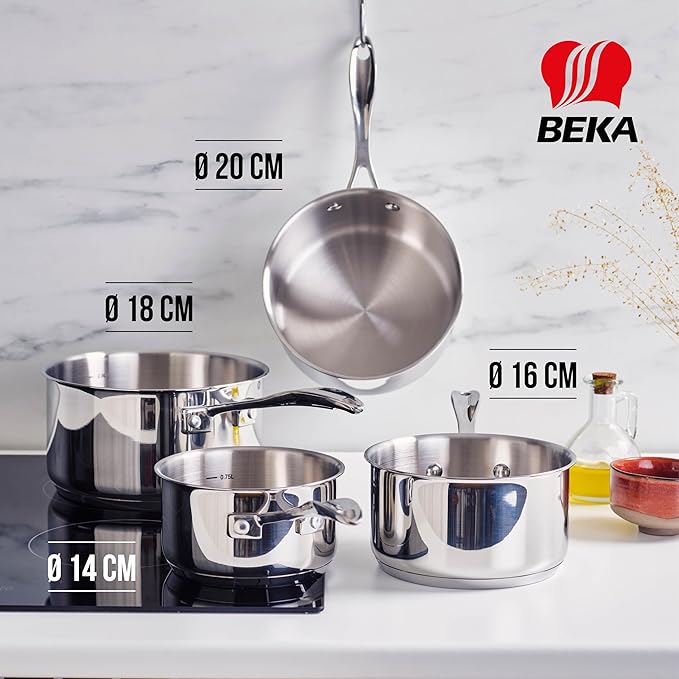 Beka Cookware Chef 4 Piece Stainless Steel Saucepan Set 44.5 x 24.5 x 15 cm Silver