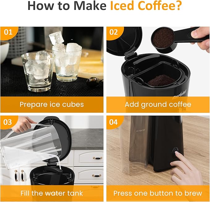 SUNVIVI 20 Oz Iced Tea Maker for Ground Coffee Cold Brew Coffee Maker with Reusable Coffee Filter and Insulated Pitcher Single Serve Machine for Home Strength Control for Flavor Black