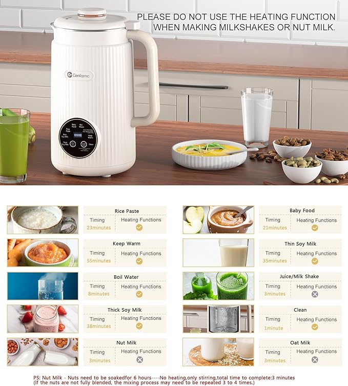 Nut Milk Maker35oz Automatic Homemade AlmondSoyOat Plant-Based MilkJuicewith 12 Blades/Self-Cleaning/12H Timer/Boil WaterWhite