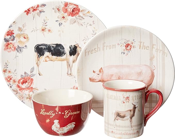 Certified International Farmhouse 16 pc Dinnerware Set Multicolored 10.75 Inches Service for 4