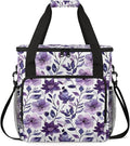 Flower Purple Coffee Maker Carring Bag Large Insulated Storage Organizer Case Tote Bags with Shoulder Strap for Travel Work Picnic