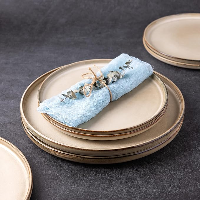 GBHOME Ceramic Dinnerware Sets for 4 16 Pieces Stoneware Plates and Bowls Sets Chip and Scratch Resistant Dishes Dishwasher &amp Microwave Safe Reactive Glaze-Cappuccino