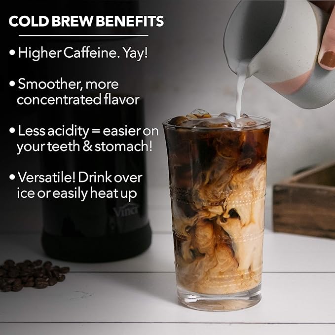 VINCI Express Cold Brew Electric Cold Brew Coffee Maker in 10 minutes Glass Carafe 3 Brew Strength Settings &amp Cleaning Cycle Easy to Use &amp Clean Cold Brewer for Iced Coffee 1.4 L Dial Co