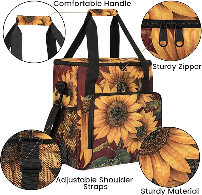 Sunflower Coffee Maker Travel Bag Floral Insulated Grocery Bag Travel Picnic Leakproof Cooler Bags With Shoulder Strap