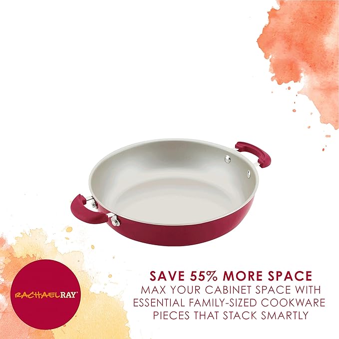 Rachael Ray 12166 8-Piece Create Delicious Stackable Nonstick Cookware Set Red Shimmer