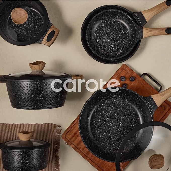 CAROTE 26PCS Pots and Pans Set Non Stick Cookware Set Pots and Pans Induction Cook Ware Nonstick Kitchen Cooking PFOA Free Black