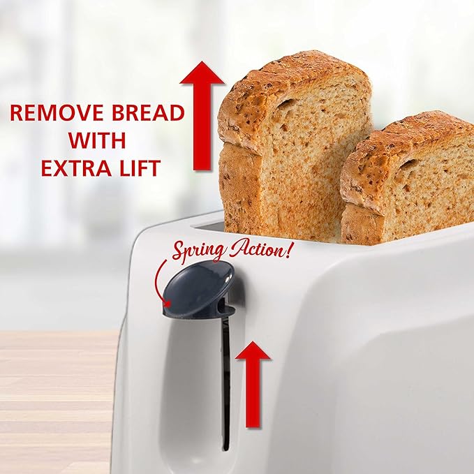 Cool Touch 2-Slice Toaster with 6 Browning Settings Auto-Centering Guides Crumb Tray &amp High Lift – White Compact Toaster for Bread Pastries and Waffles