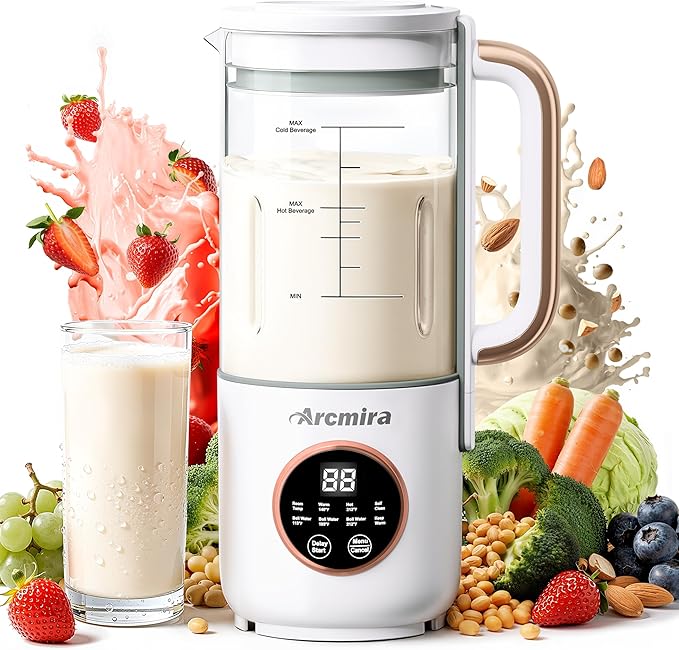 8 in 1 Automatic Nut Milk Maker 10 Blade 35 oz Homemade Oat Soy Plant-Based and Dairy Free Beverages Almond Milk Maker with Delay Start/Keep Warm/Boil Water Soy Milk Maker with Nut Milk Bag