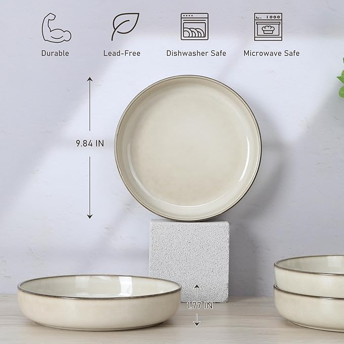 E-far Dinnerware Sets for 4 16-Piece Stoneware Plates and Bowls Set Reactive Glaze Dishes Dinning Ware Set Chip &amp Scratch Resistant Microwave &amp Dishwasher Safe - Sandy Beige