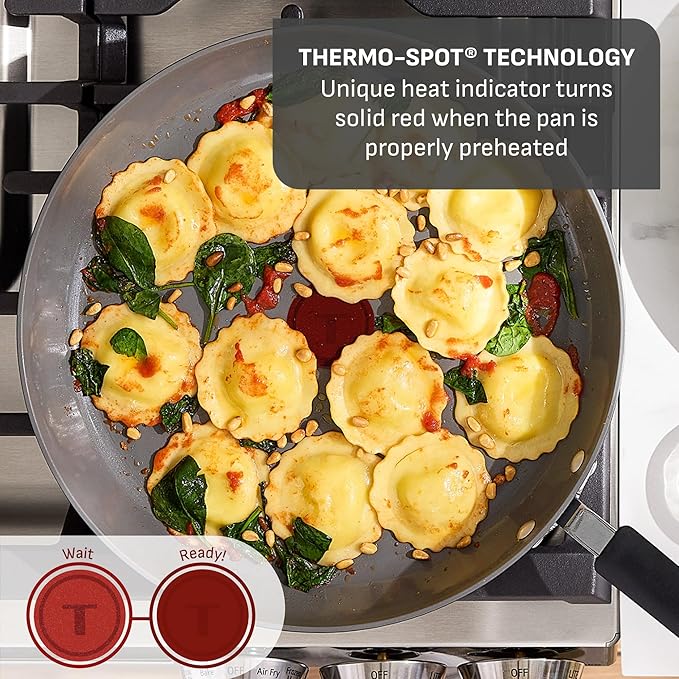 T-Fal Ultimate Hard Anodized 12-Piece Ceramic Nonstick Cookware Set Oven Safe Up to 400°F Ceramic Pots and Pans Set Frying Pans Saucepan Stockpot Cooking Utensils Grey