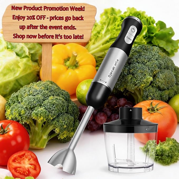 Upgraded Blender Handheld 1100W 30 Speed Settings Max 15500 RPM 5 in 1 Hand Blender with Milk Frother Handheld Food Processor Batidora De Mano Electrica Kitchen Appliances Black