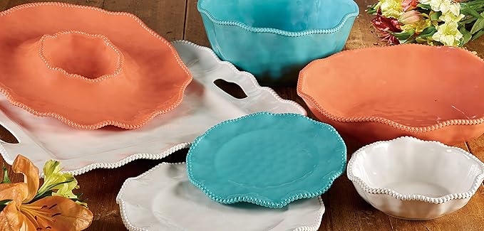 Perlette Teal 12 pc Melamine Dinnerware Set Service for 4