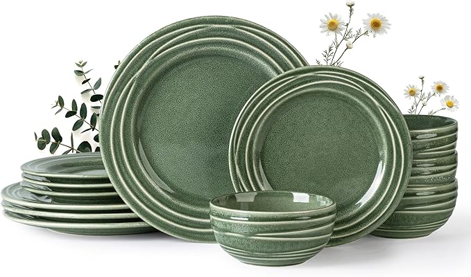 GBHOME Ceramic Dinnerware Sets12 pcs Embossed Elegant Stoneware Plates and Bowls Sets Housewarming Wedding Gift | Dishwasher &amp Microwave Safe | Dishes Set Service for 4