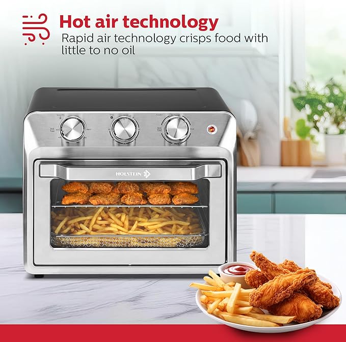 Holstein Housewares 21QT Air Fryer Oven. Multi-Function Countertop Oven for Toast Bake Broil Roast &amp Air Fry with Glass Door Timer &amp Dishwasher Safe Accessories. Large 6 Slice Capacity