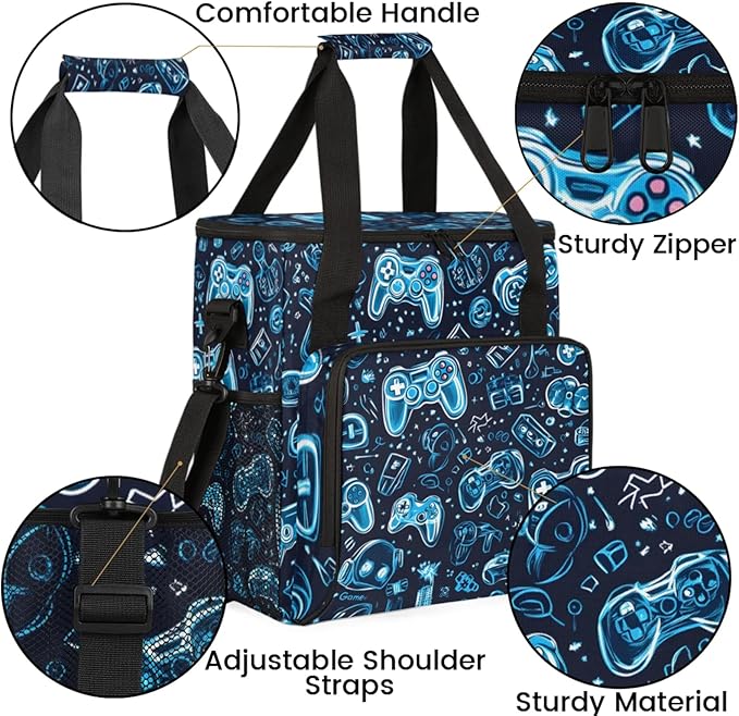 Gaming Controller Print Coffee Maker Travel Bag for Keurig K-Mini/K-Mini Plus Insulated Waterproof Tote with Pockets for K-Cup Portable Single-Serve Brewer Case