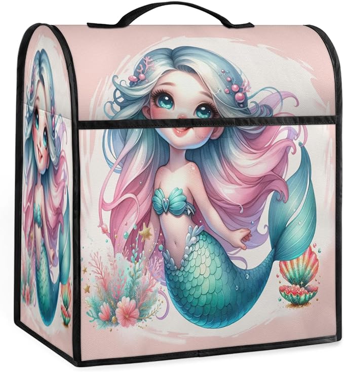 Kitchen Aid Mixer Cover Ocean Mermaid Stand Mixer Cover Compatible with 6-8 Quarts Stand Mixers Dust Covers with Zipper Pocket Foldable Washable Kitchen Aid Organizer Bag