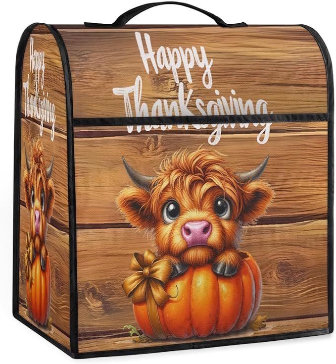 cfpolar Kitchen Aid Mixer Cover Compatible with 6-8 Quarts Thanksgiving Highland Cattle Stand Mixer Cover Kitchen Aid Mixers Accessories Appliance Organizer Bag Dust Covers with Zipper Pocket
