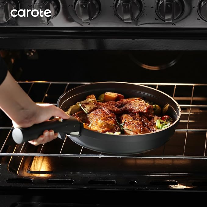 CAROTE 19pcs Pots and Pans Set Non Stick Nonstick Cookware Set Dishwasher/Oven/Fridge Safe Pots and Pans Removable Handle RV Oven Safe Cookware Induction Kitchen Set Black