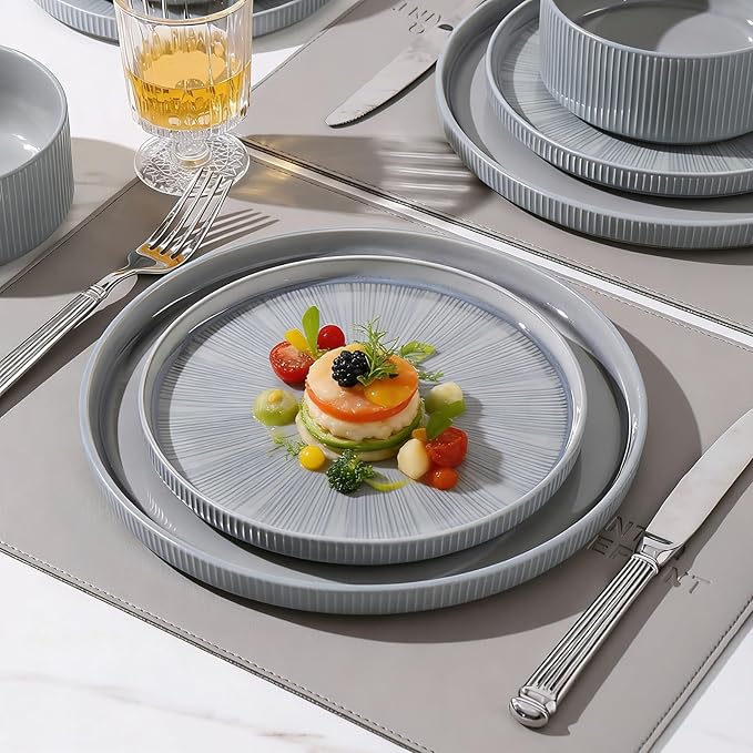 Dinnerware Sets Ceramic Plates and Bowls Set 18 Piece Dinnerware for 6 Chip Resistant Stoneware Dishwasher and Microwave Safe-blue
