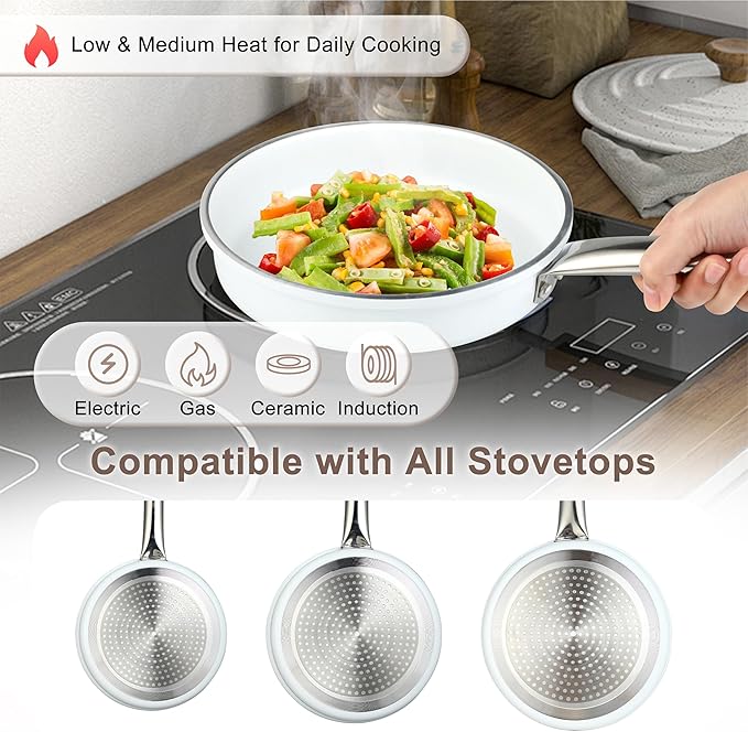 FAB&ampDELUXE 5Pcs Nonstick Cookware Set Aluminum Nonstick Pots and Pans with Glass Lids All Stovetops Compatible Non-toxic Healthy Kitchen Cooking Sets PFAS and PFOA Free