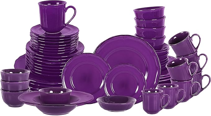 56pc Dinnerware Set Plate and Bowl Set Stoneware Dishes Set for 8 Microwave and Dishwahser Safe Scratch Resistant French Countryside Speckled Antique Purple