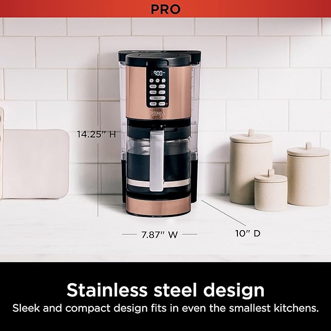 Ninja Programmable XL 14-Cup Coffee Maker PRO with Permanent Filter 2 Brew Styles Classic &amp Rich Delay Brew Freshness Timer &amp Keep Warm Dishwasher Safe Copper DCM201CP