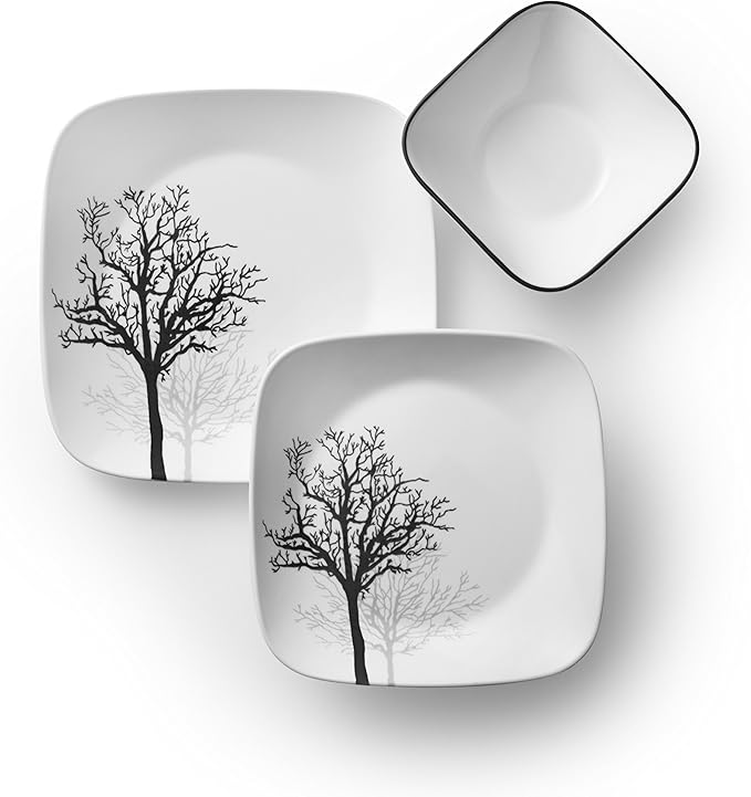 Corelle Vitrelle 18-Piece Service for 6 Dinnerware Set Timber Shadows &amp Vitrelle 1-Qt Serving Bowl 2-Pack Large Serving Bowl Triple Layer Glass White