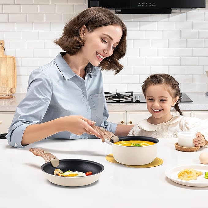 Pots and Pans Set Nonstick - YIIFEEO Stackable Camping Cookware Pots and Pans Set Detachable Handle Kitchen Cookware Sets Removable Handle Non Toxic Nonstick Frying Pans for Cooking Pot Set Gift