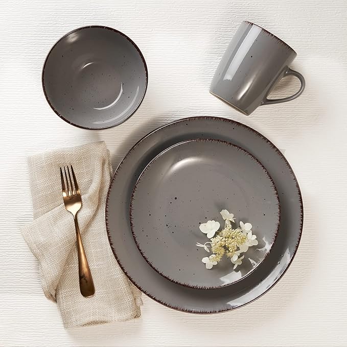Safdie &amp Co. Utopia 16 Piece Dinnerware Set Service for 4 Fiesta Dinnerware home trends and home food network essentials Stoneware dinner plates Grey 16 L x 12 W x 15 H