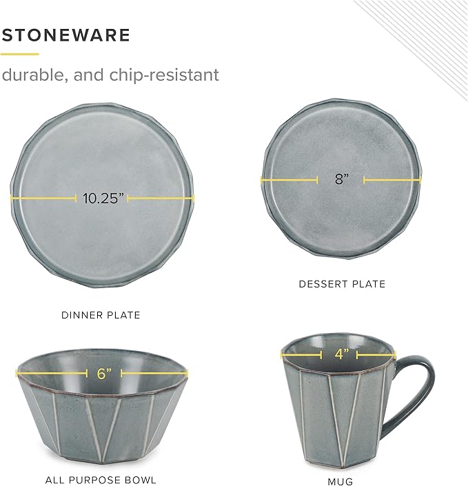 TABLE 12 16-Piece Dinnerware Set Stonewashed Dinnerware Set for 4 Including Dinner Plates Dessert &amp Salad Plates Bowls Mugs Modern Kitchen Set