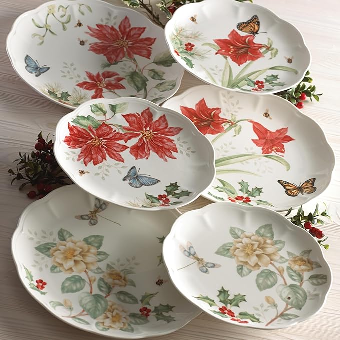 Lenox Dinnerware Set Butterfly Meadow Holiday 18-Piece Set Service For 6 Porcelain Christmas Dinnerware Sets Holiday Hosting Dishwasher Safe Plates and Mugs Sets (18 Pieces Assorted)