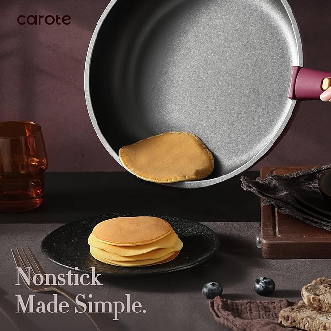 CAROTE 21pcs Pots and Pans Set Nonstick Cookware Set Detachable Handle Induction Kitchen Cookware Sets Non Stick with Removable Handle RV Cookware Set Gold and Purple