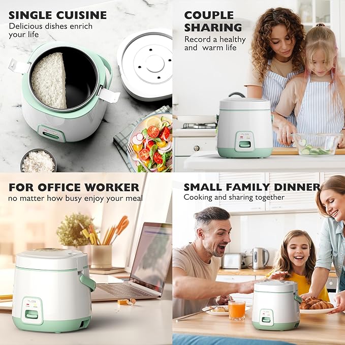 TLOG Mini Rice Cooker 2-Cup Uncooked(4-Cup cooked) Healthy Non-stick Coating 1.2L Small Rice Maker for 1-3 People Portable Travel Fast Cooker with Steam Tray Rice Maker for Grains White Rice Oatm
