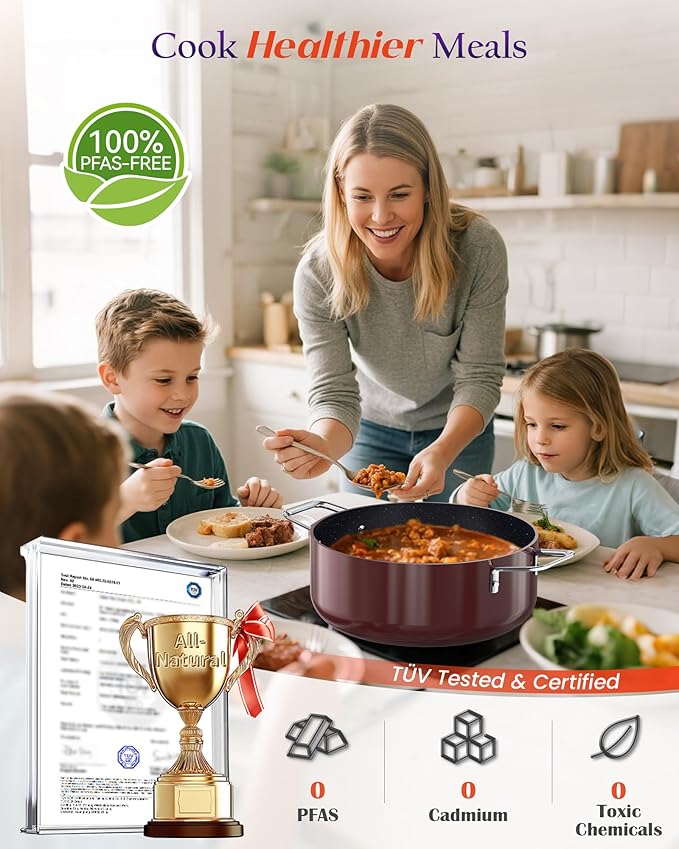 Nuwave Essential Series 5PC Ceramic Cookware Set PFAS-Free G11 Duralon Blue Coating Pots and Pans Set Non Stick Diamond Scratch-ResistantStay-Cool Handle Metal LidInduction ReadyDishwasher Safe