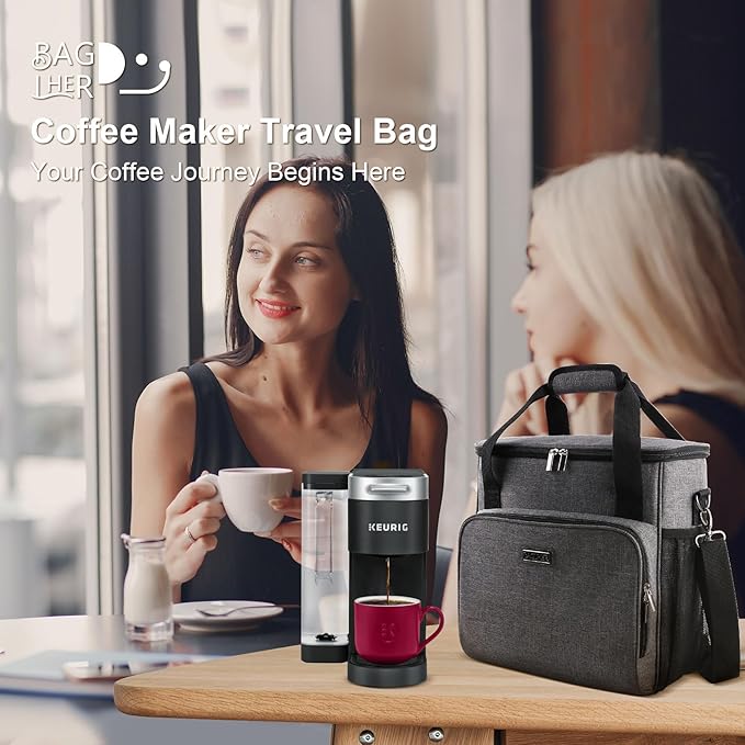 BAGLHER Coffee Maker Travel Bag Compatible with Keurig K-Slim Keurig K-Supreme or Other Accessories Portable Coffee Maker Case with Shoulder Strap for Travel Grey