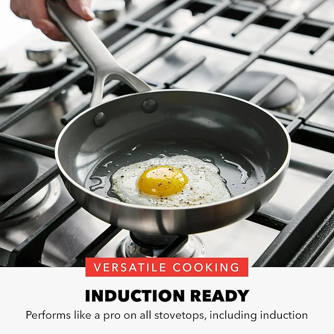 10-Piece Stainless Steel Cookware Set with Ceramic Nonstick Fry Pans and Lids Induction and Oven Safe Pots and Pans Set Silver Even Heat Distribution Dishwasher Safe Kitchen Cookware
