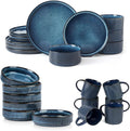 Famiware Dinnerware Set for 4 (12 Piece) and Coffee Mug Set for 6 (12 oz) - Nebulas Blue