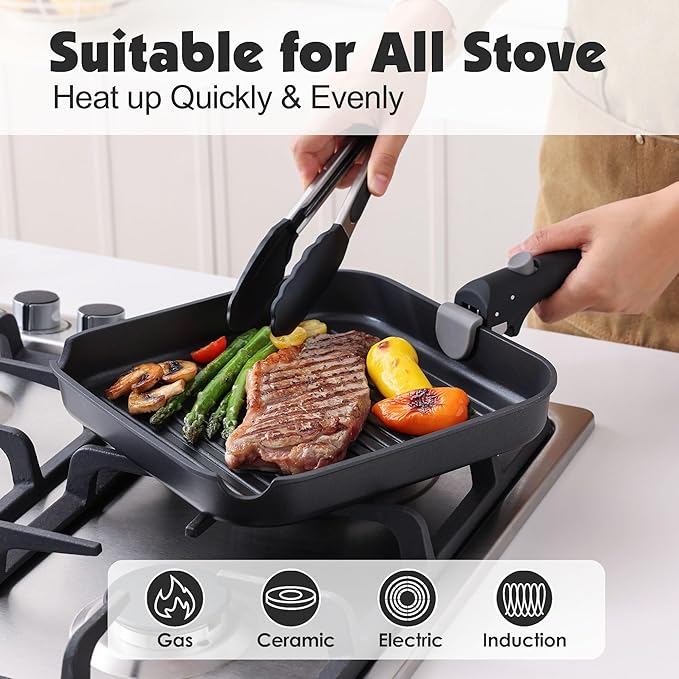 SENSARTE 17 Piece Pots and Pans Set Nonstick Detachable Handle Cookware Set Induction Kitchen Cookware Set with Removable Handle Healthy Non Stick for RV Dishwasher ＆ Oven Safe PFOA Free (Black)