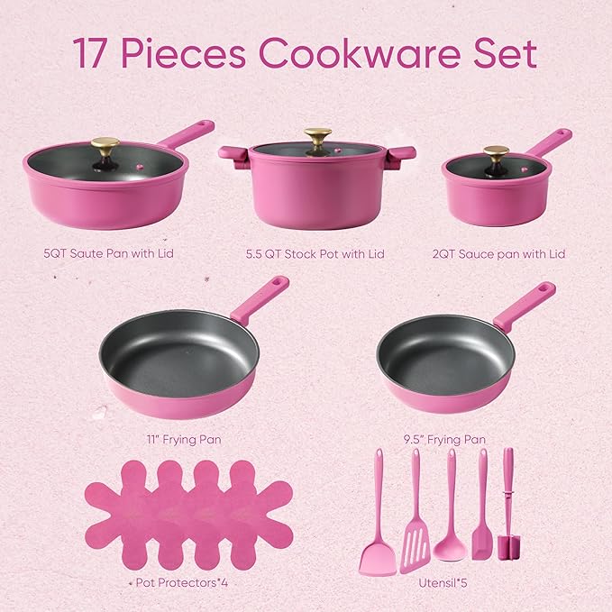 CAROTE Non Stick Pots and Pans Set Cookware Sets Nonstick Kitchen Cooking Set with Stay-Cool Handleswith Silicone Tools and Pot Protectors16 Piece