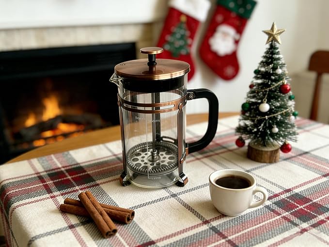 French Press Coffee Maker 34Oz Coffee Press with 304 Stainless Steel 4 Filters Borosilicate Glass Heat Resistant Carafe 100% BPA-Free Teapot &amp Coffee Press Copper Finish